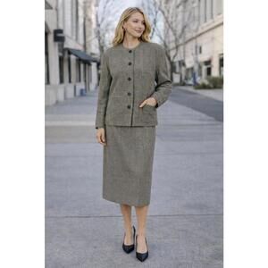 Vintage Escada Margaretha Ley Wool Suit Skirt Set Germany Size 40